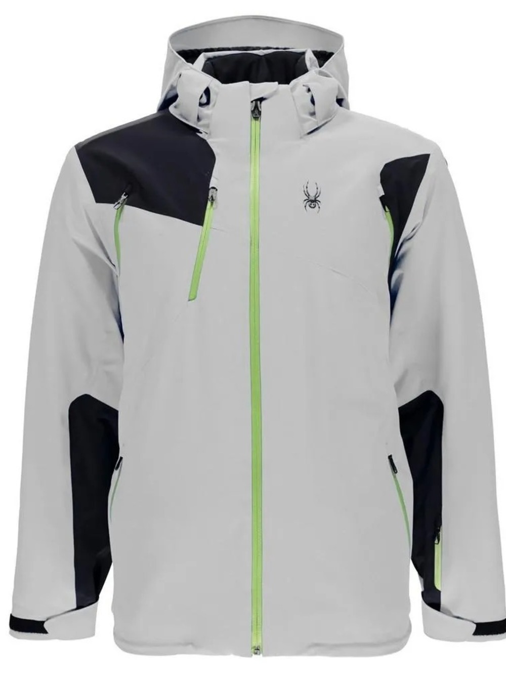 Spyder Men’s White Jacket with Black Panels and Lime Zippers